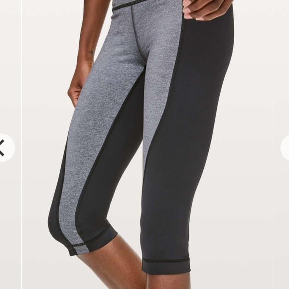 Lululemon Wunder Under Crop High-Rise Curve 17" Sz 6 Heathered Black/ Black - Picture 2 of 11